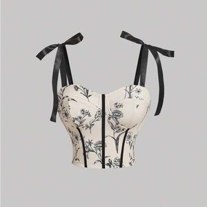 SHEIN Floral Bustier Crop Top with Ribbon Ties